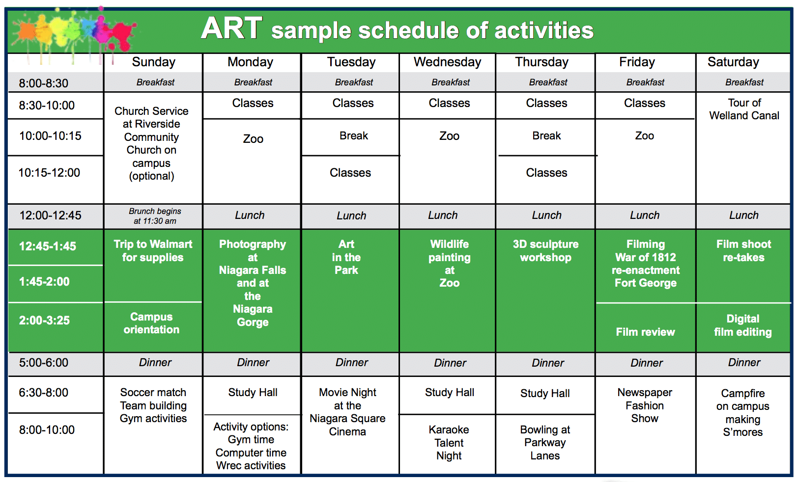summer camp daily schedule sample